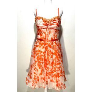 Floral silk dress romantic Y2K spring coquette sequins flare easter women M